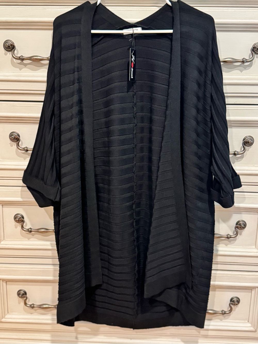 Black Open-Front Ribbed Cardigan
